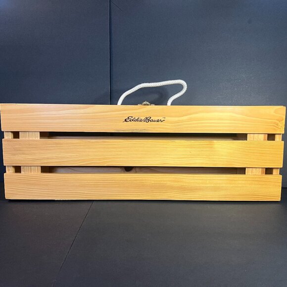 Eddie Bauer Limited Edition Wooden Hinged Crate Case w/ Rope Handle 25.5 x 8.75" - Picture 1 of 8